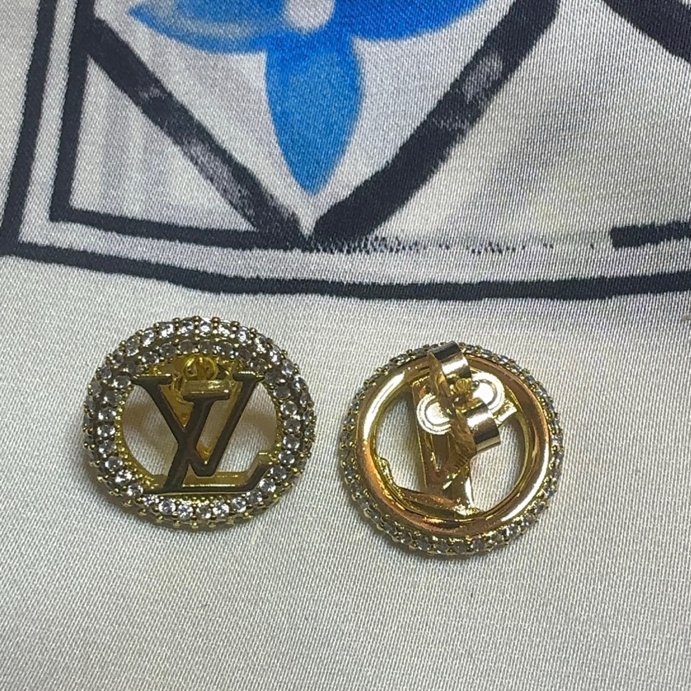 Louis Vuitton Gold Crystal Round LV Logo Stud Earrings - Picture 2 of 13